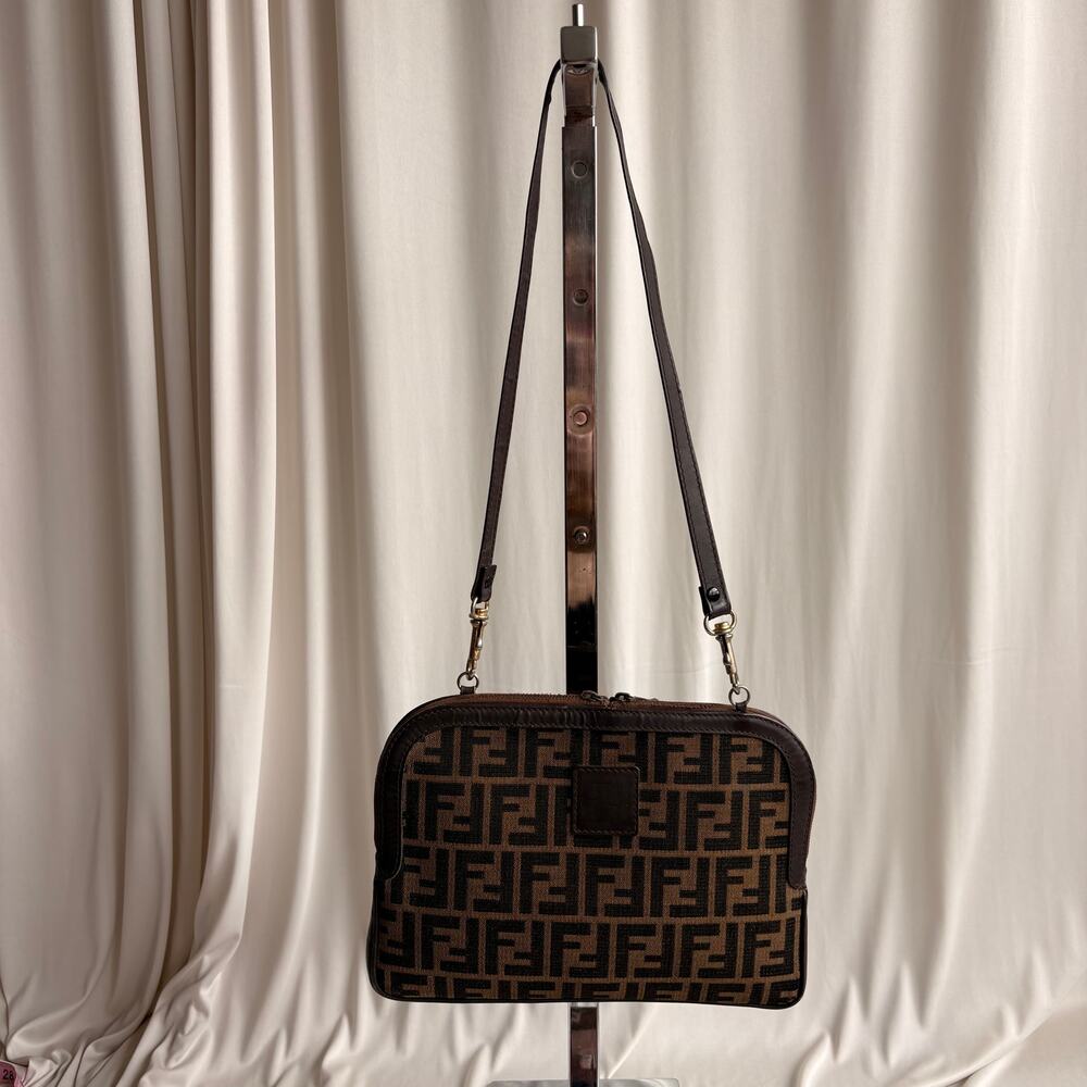 Vintage Fendi Zucca Canvas and Leather Monogram Thin Shoulder Bag - Picture 4 of 16